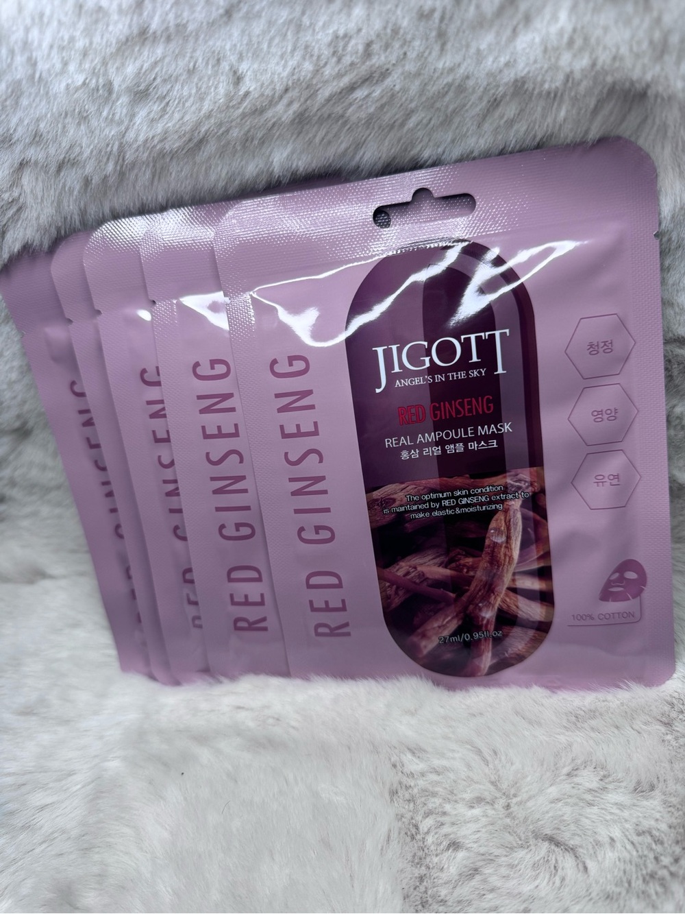 Jigott Red Ginseng Real Ampoule Mask – Hydrating Pink 5 Masks